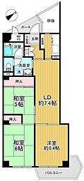 青木町ハイツ1号棟 3LDKの間取図画像