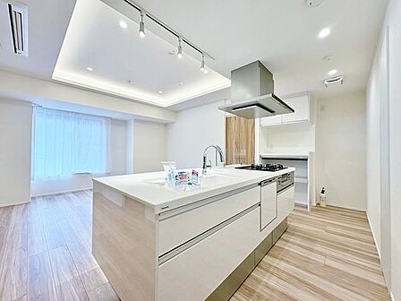 空間を引き立てる、洗練されたアイランドキッチン。