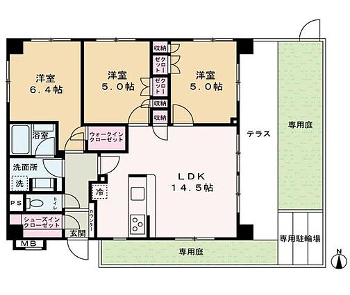 専有庭付きの3...
