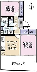 コスモ大泉学園 2DKの間取図画像