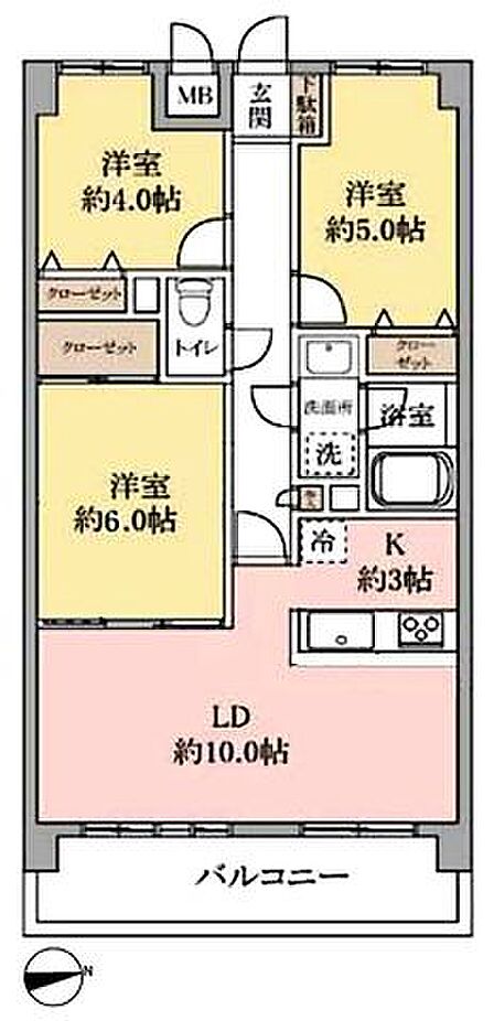 3階部分の日当り良い明るい室内。ゆったり過ごせる3LDK。収納も豊富でお部屋がスッキリ。
