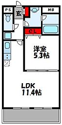 JR鹿児島本線 新宮中央駅 徒歩4分の賃貸マンション 2階1LDKの間取り