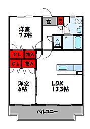 アルバ空港東 2LDKの間取図画像