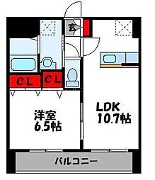 オーレオール 1LDKの間取図画像