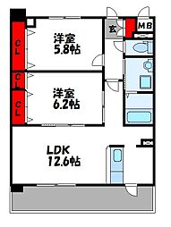 アイタス福岡 2LDKの間取図画像