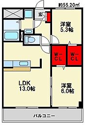 スカイシャトレ空港南 2LDKの間取図画像