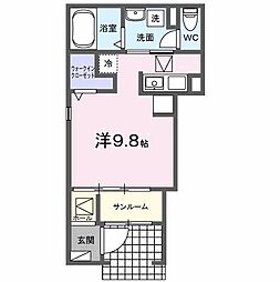 カーサ　ルセス　Ａ 1階ワンルームの間取り