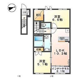 Ｈｏｌｌｙ（ホーリー） 2階2LDKの間取り