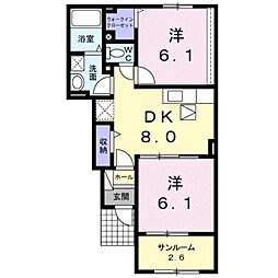 フローラーリア 2DKの間取図画像