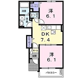 エクセルディアコートS・K・PB 2DKの間取図画像