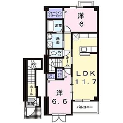 プロムナードA 2LDKの間取図画像