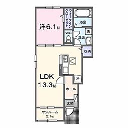 アーモンドアイ 1LDKの間取図画像
