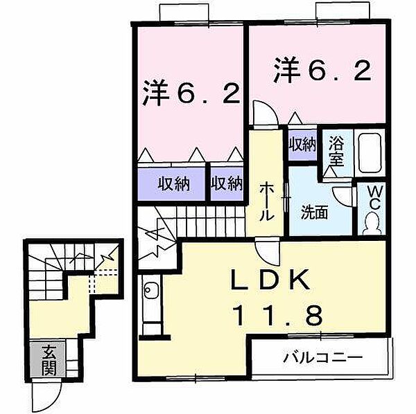 ピュア　レジデンスＢ ｜鳥取県米子市尾高(賃貸アパート2LDK・2階・64.43㎡)の写真 その2