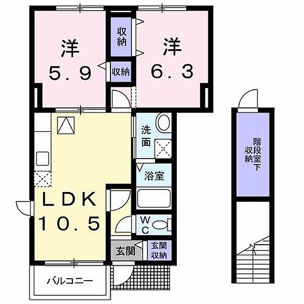 ファインＡ 101｜鳥取県米子市旗ヶ崎 6丁目(賃貸アパート2LDK・1階・54.86㎡)の写真 その2