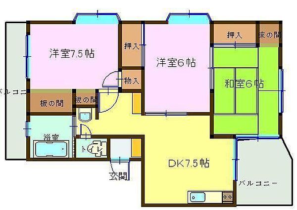 飯山マンション 301｜鳥取県米子市東町(賃貸マンション3DK・3階・76.00㎡)の写真 その2