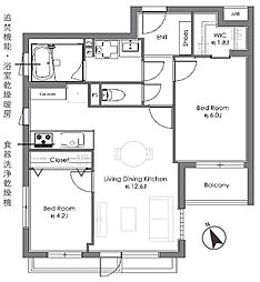 レ・ベント等々力 2LDKの間取図画像