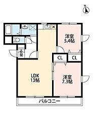 グランド・カオル1番館 2LDKの間取図画像