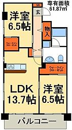 オアシスG 2LDKの間取図画像