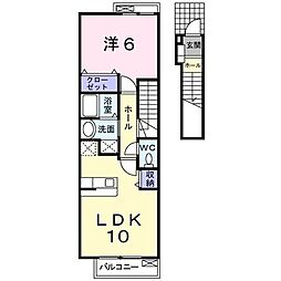 ロックガーデン森B 1LDKの間取図画像