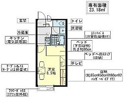 レオパレスサンハイム3 1Kの間取図画像