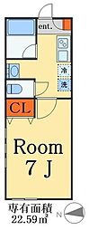 フェリオ西佐津間 1Kの間取図画像