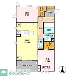 キーライズ 2LDKの間取図画像