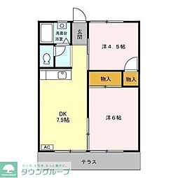 花島ハイツA棟 2DKの間取図画像