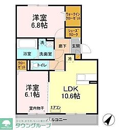カーザ・ビアンカ 2LDKの間取図画像