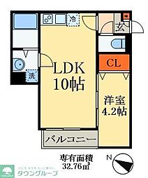 松戸市六実2丁目アパート 1LDKの間取図画像