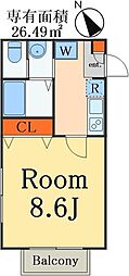 プリュー新鎌ヶ谷 1Kの間取図画像