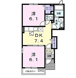 グレイスフルB 2DKの間取図画像