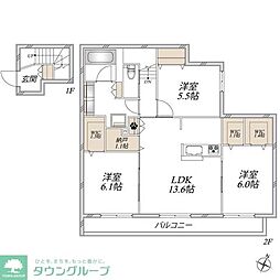 松戸市二十世紀が丘萩町マンション 3SLDKの間取図画像