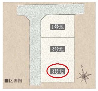 区画図：【全3区画・3区画】土地面積120.24平米(約36.37坪)。整形地です。