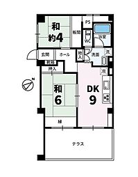 桜台ハイツ1号棟 2DKの間取図画像