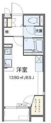 レオネクストグレイス紫蘭2 ワンルームの間取図画像
