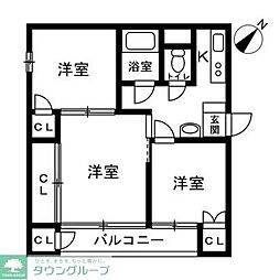 新横浜マンションA棟 3Kの間取図画像
