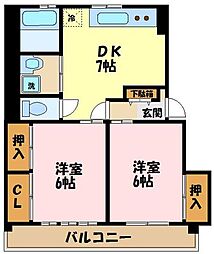 カーサ・ロゼオ 2DKの間取図画像