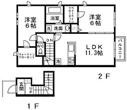 JR横浜線 新横浜駅 徒歩6分の賃貸アパート 2階2LDKの間取り