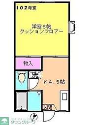リヴレーヌ弐番館 1DKの間取図画像