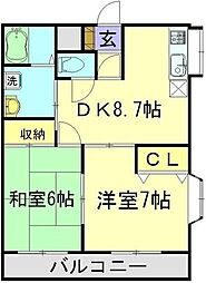 シャトー花水木 2DKの間取図画像