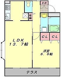 ラング・ウッド上福岡 1LDKの間取図画像