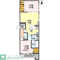 JR武蔵野線 北朝霞駅 徒歩16分の賃貸アパート 2階2LDKの間取り