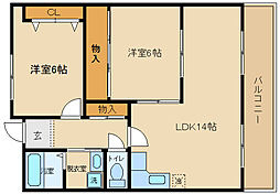 パイオニア松井 2LDKの間取図画像