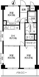 スカイフラッツボアヴェール 3DKの間取図画像