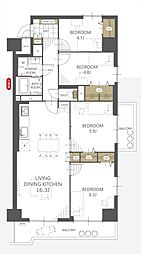 南浦和パークハイツ 4LDKの間取図画像