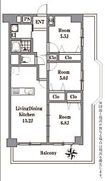 青木橋スカイハイツ 3LDKの間取図画像