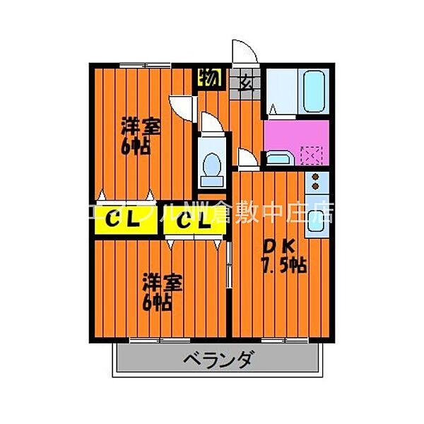 えとあシティ　D棟 ｜岡山県倉敷市白楽町(賃貸アパート2DK・1階・47.54㎡)の写真 その2