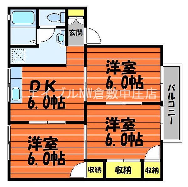 プレセジュール貝原　B棟 ｜岡山県倉敷市福島(賃貸アパート3DK・2階・53.81㎡)の写真 その2