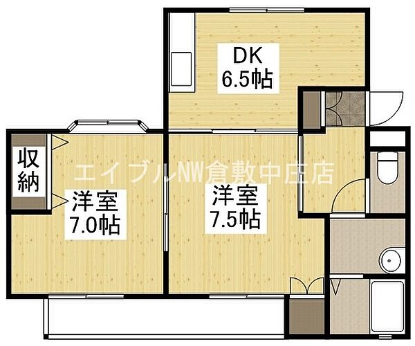 サンヒルズ ｜岡山県倉敷市中庄(賃貸アパート2DK・1階・47.76㎡)の写真 その2