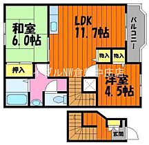 グランアルファー　A棟  ｜ 岡山県倉敷市西中新田（賃貸アパート2LDK・2階・58.53㎡） その2